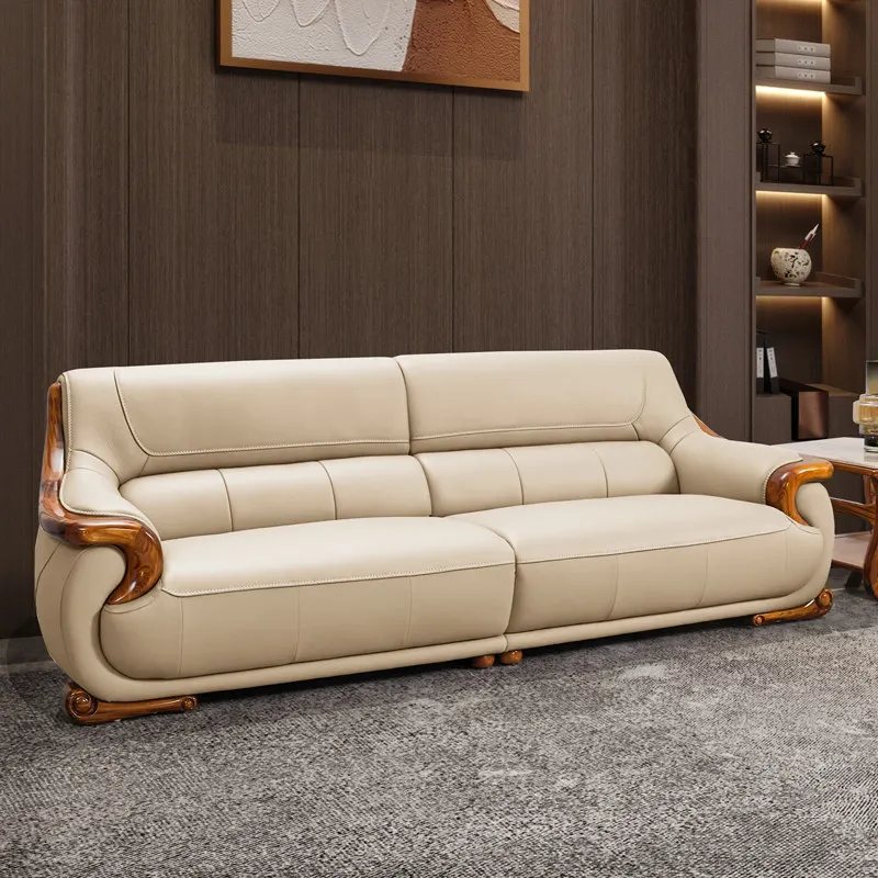 New arrival ebony wood genuine leather sofa first layer cowhide new chinoiserie house living room solid wood sofa combination