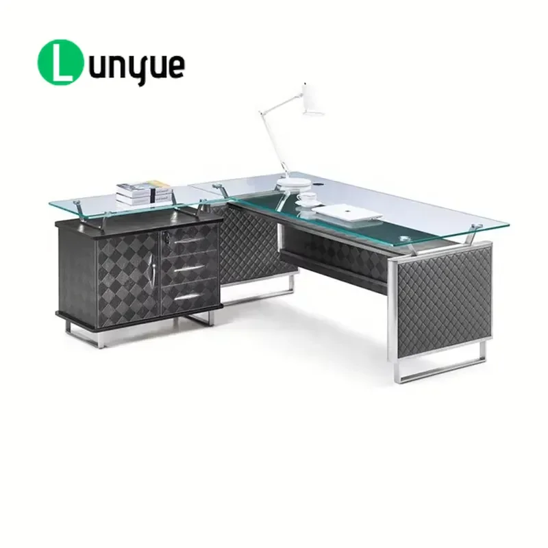 Modern Glass Executive Office Desk Computer Workstation High Tech Furniture for Corporate Workspace