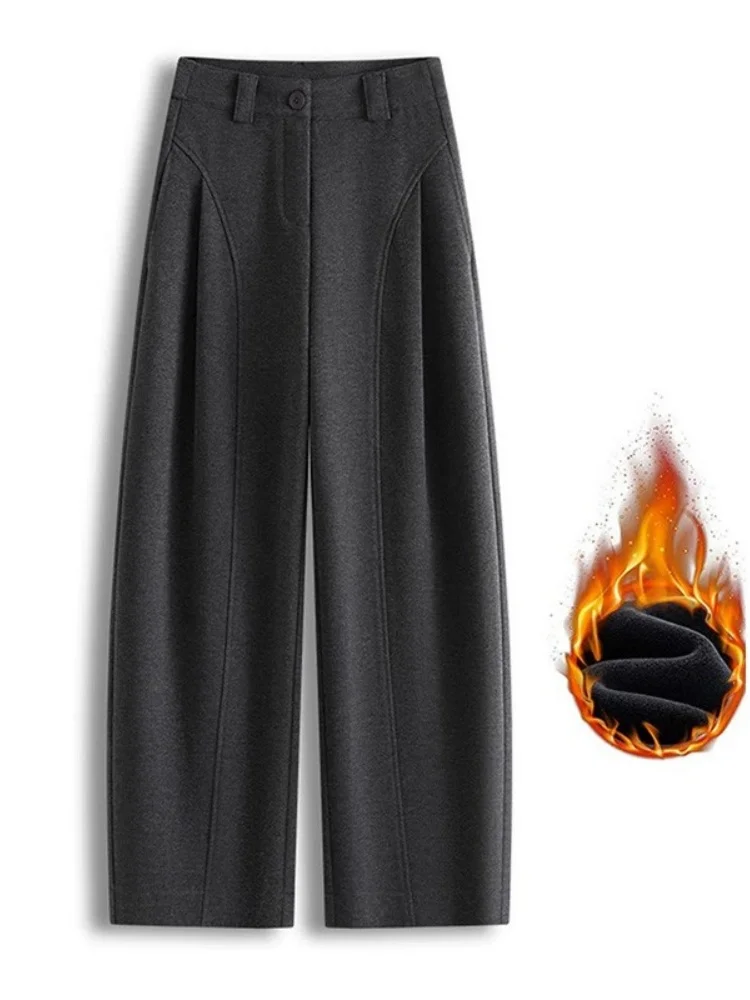 

Шерстяные широкие брюки с глубокими глазами, Thiened, осень-зима, новые брюки для скрытого мяса и баса, прямые брюки с высокой талией