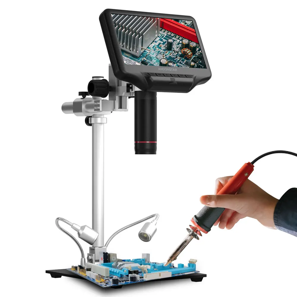 Andonstar AD407 PRO Digital Microscope With 7inch Screen and Upgrade 12.5inch Metal Base Stand for Soldering Tools