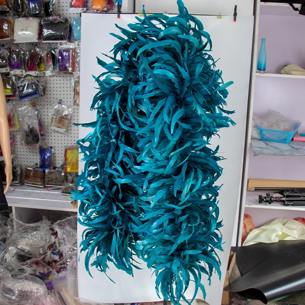 

Blue Long Rooster Feather Boa 25-30cm Chicken Tail Feathers Shawl for Costume Party Clothing Cosplay Decoration Plume Scarf Trim