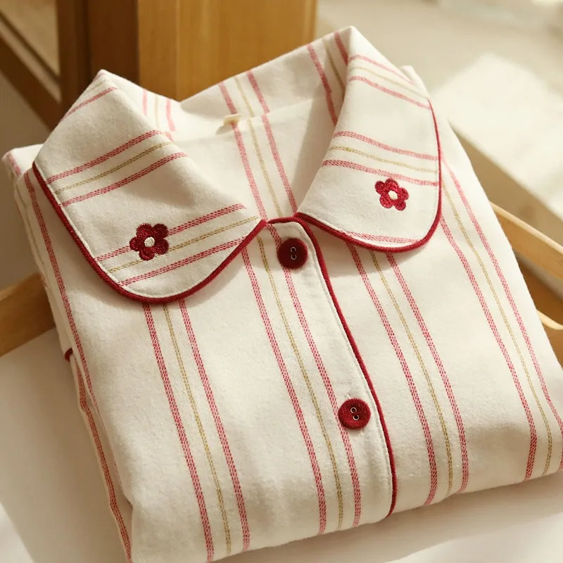 

New Autumn Women's Long Sleeved Pants Pajama Set High Tech Embroidery Pure Cotton Cartoon Loungewear Cozy Fall Winter Sweet XXL