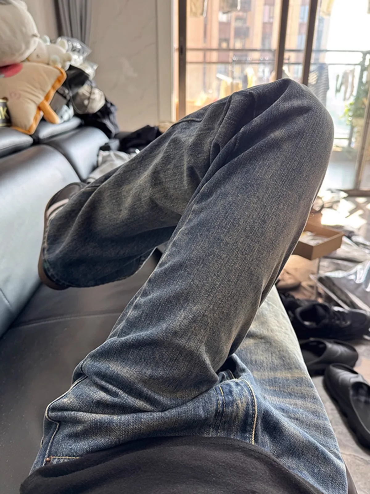 

American Retro Blue Jeans Men's Cleanfit Straight Leg Knife Pants High Street Vibe Slimming Micro Flared Pants Youth Trend