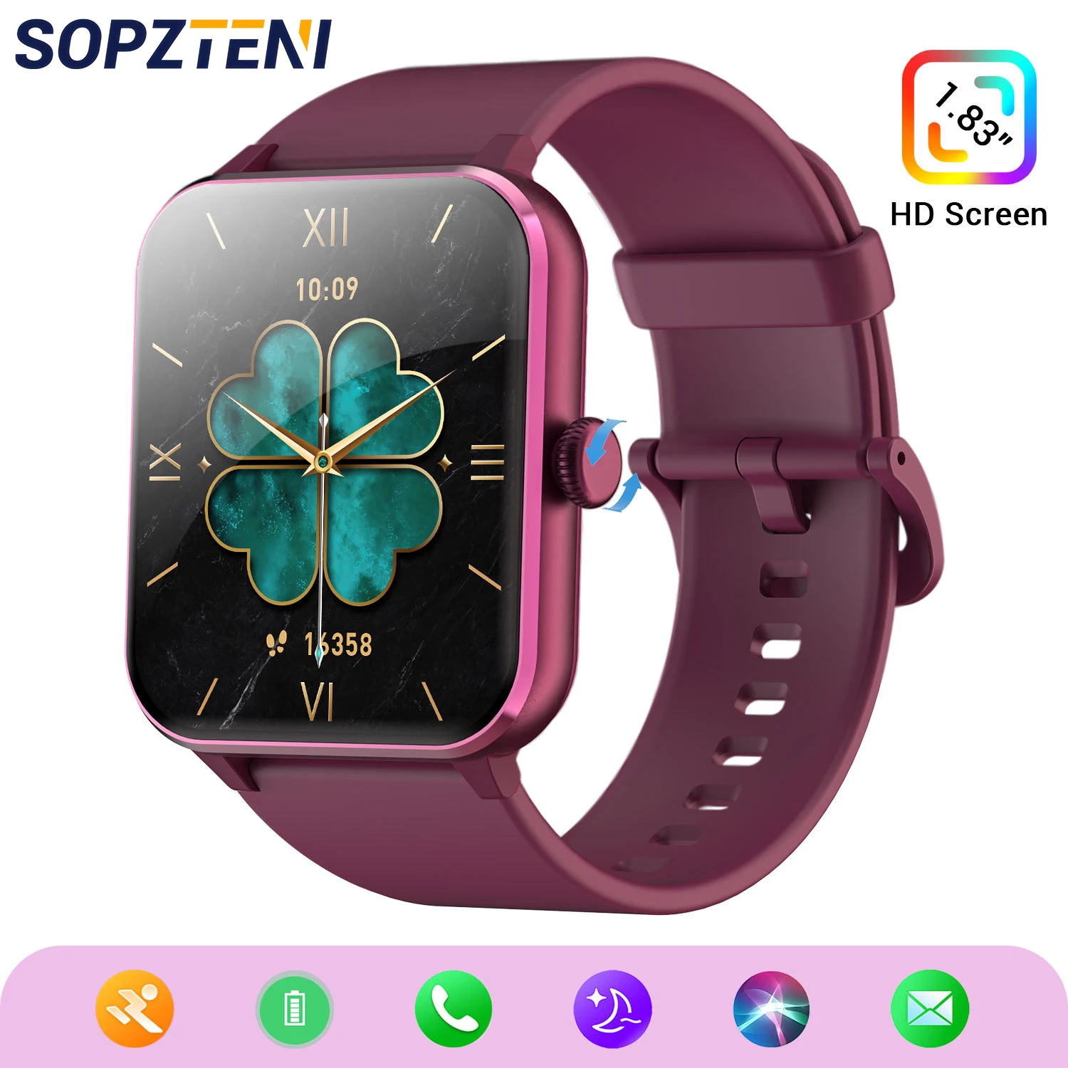 

SOPZTENI R50 Bluetooth Call Smartwatch 1,85 ''HD Дисплей Фитнес Спортивные часы Сердце Здоровье Мониторинг сна Часы для мужчин и женщин