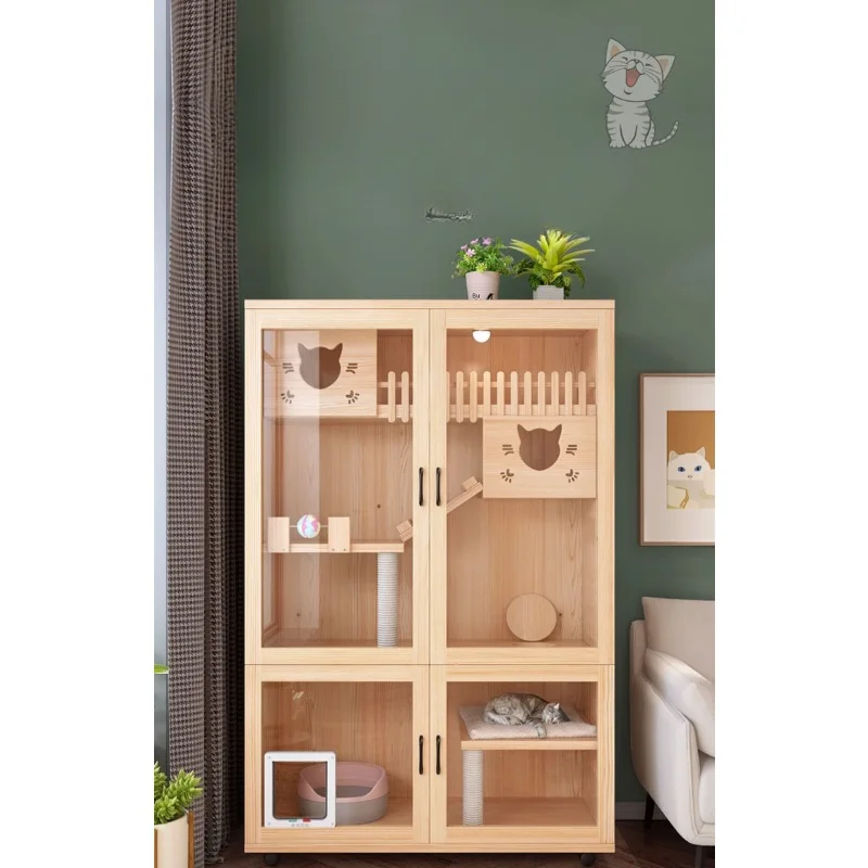 

Cat Cage Home Villa House Indoor Cattery Solid Wood Cabinet Multi-Layer Room