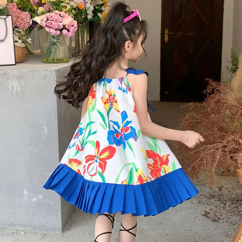 

Kids Girls Summer Dress Square Collar Sleeveless Ruffled Flowers Dress Fashion Beach Dresses Toddler Girls Clothes