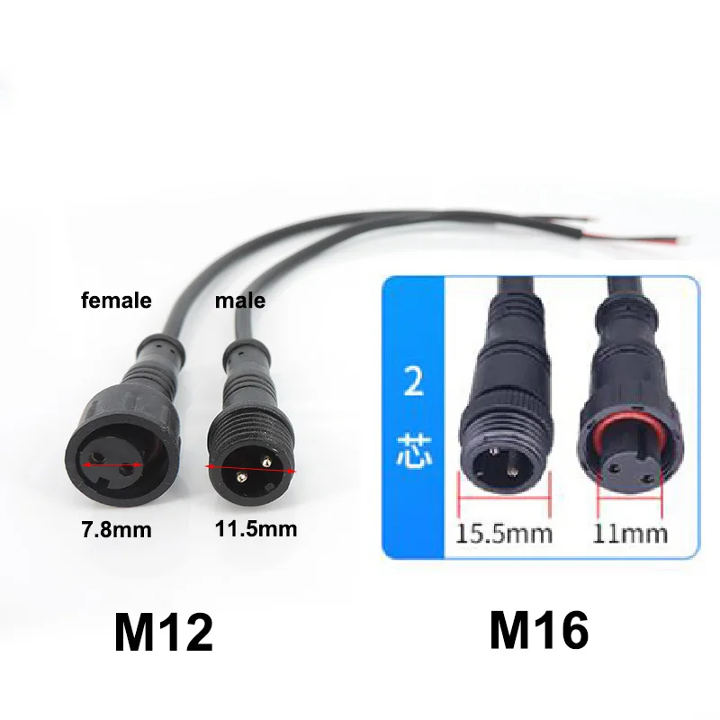 2 دبوس 3pin الأساسية تيار مستمر ذكر أنثى جاك الجوز IP65 كابل M12 M16 في الهواء الطلق مقاوم للماء موصل إمداد الطاقة التوصيل ل LED قطاع الضوء