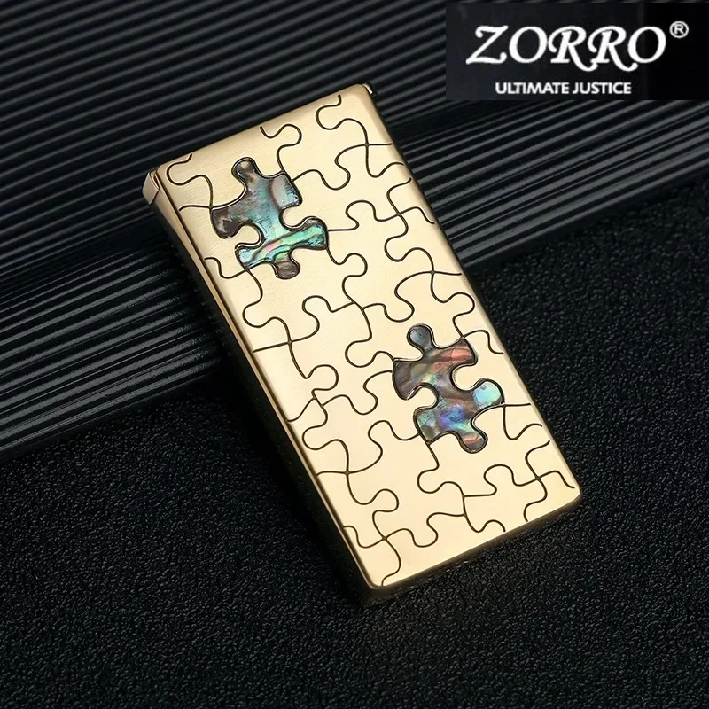 ZORRO Retro Pure Copper Kerosene Lighter Lift Model Colorful Shell Inlaid Ultra Thin Lighter Men's Small Tool High end Gift