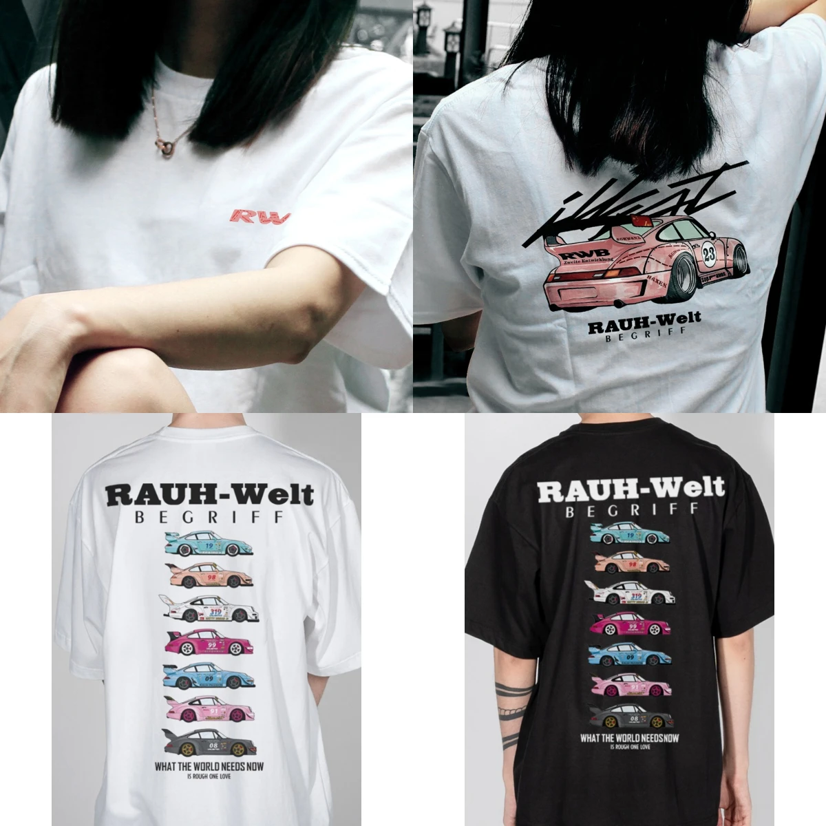 

Casual T-shirt Men's Car Modification Culture Pink Pig Porsche Male Female Couples Unisex Oversized Heavy Cotton Short Sleeves