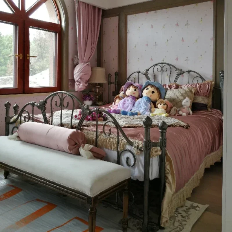 

Iron Loft Full Size Bed Bedroom Luxury Metal Iron White Modern Double Beds Children Hotel Princesse Cama De Casal Furniture Home