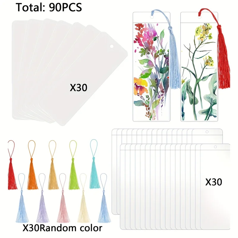 

AT93-Paper Blank Bookmarks With Tassels Clear Bookmark Blanks Colorful Tassels Cardstock DIY Bookmark Making Kit