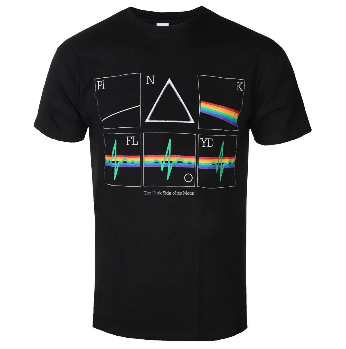 Pink Floyd Iconic Split Letter Geometric Grid Rainbow Prism Green Sound Wave Graphic Tee Creative Minimal Vintage Psychedelic