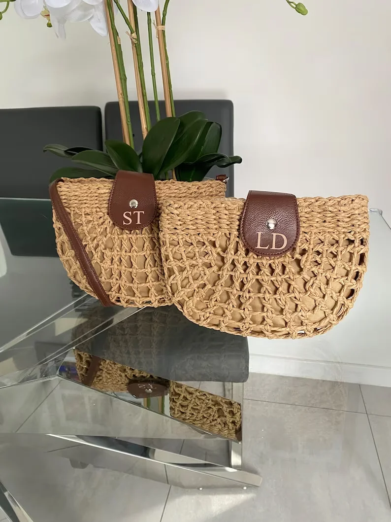 Shoulder Tote Bag Crossbody Straw Bag Beach Bridesmaid Custom Bags Casual Personalised Women's Handbag Wedding Gifts For her