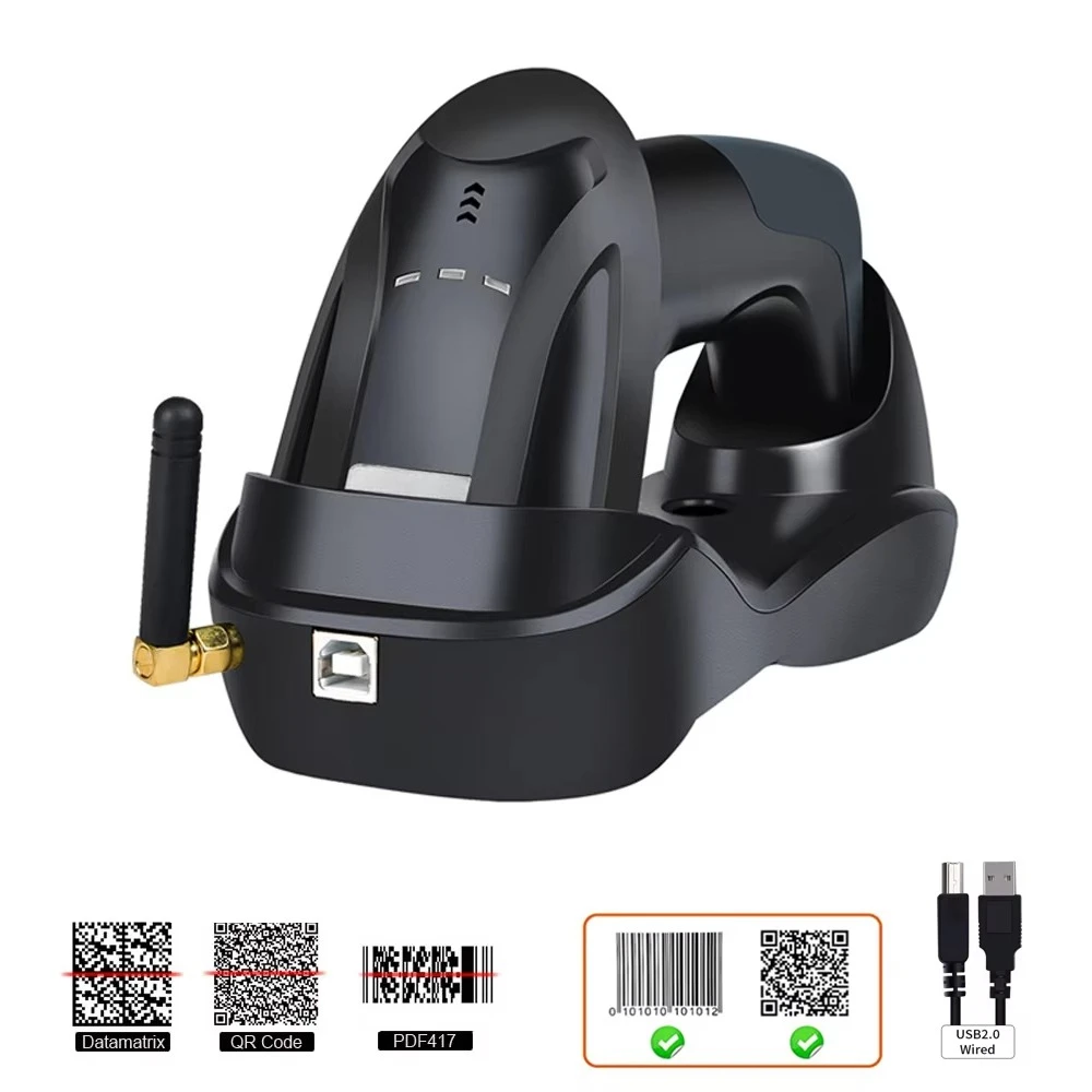 Wireless Barcode Scanner 32 Bit with Easy Charging 2.4G Cordless Cradle Handheld CMOS Image Automatic Bar Code Reader