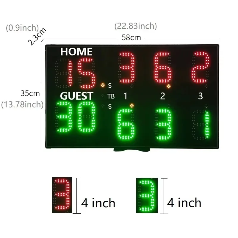 لوحة حارس ألعاب التنس الداخلية، عداد عرض نقطة LED، لوحة النتائج الرقمية الإلكترونية مع التحكم في الساعة