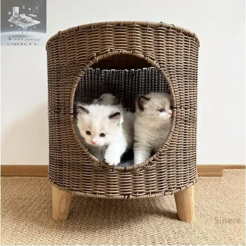 

Hand-woven imitation rattan cat litter, kennel, pet litter, tripod pet furniture, breathable and warm