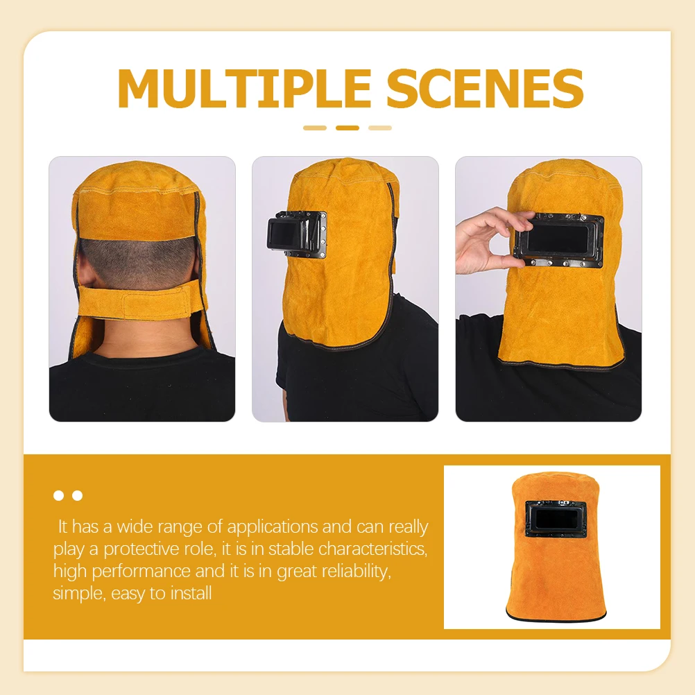 

Full Head Protection Welding Hood Flame Resistant Cowhide Hook Loop Design Durable Welder Hat Face Mask Spatter Heat