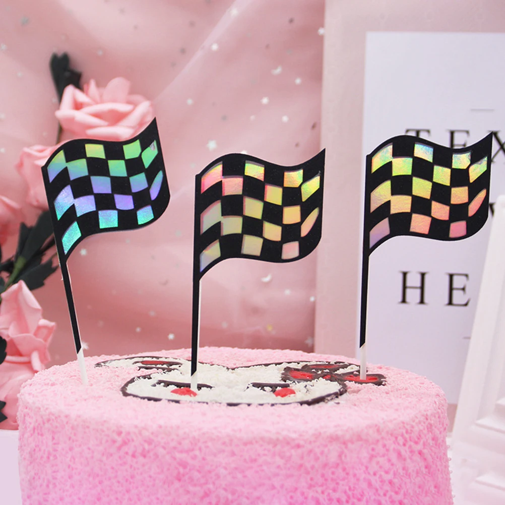 

18 Pcs Racing Flags Cake Toppers Creative Pattern Safe Decor Birthday Party Festival Photo Prop Cupcake Picks Cake Adornment