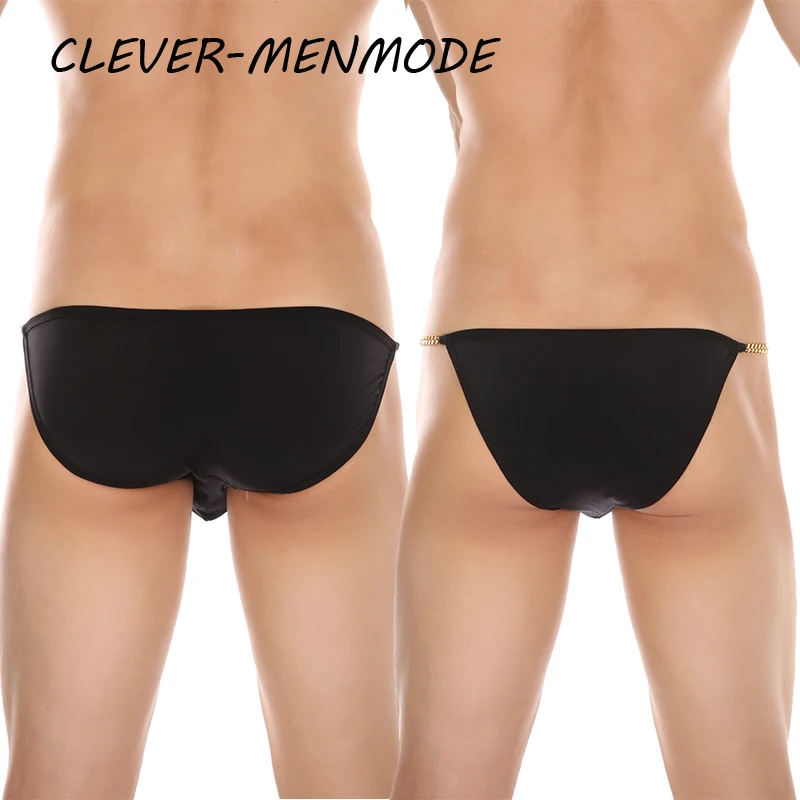 CLEVER-MENMODE Men Sexy Thong Ultra Thin T Back Mini Micro Panties U string G String Metal Low Waist Briefs High Slits Lingerie