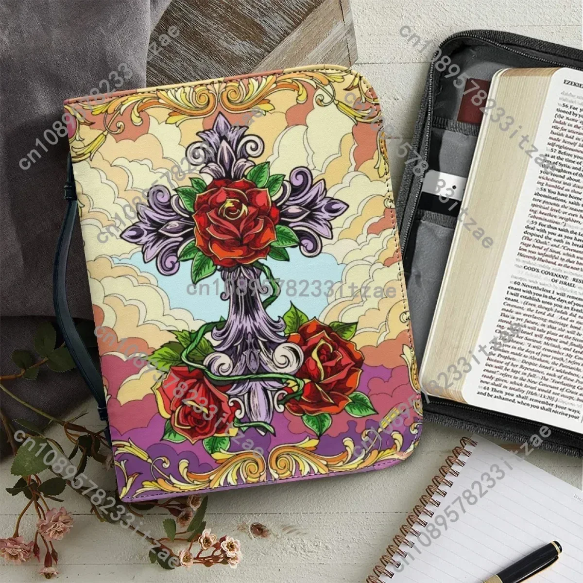 

Новые популярные сумки для хранения Библии с крестообразным узором для женщин, кожаные сумки на молнии с ручкой, классический церковный чехол для Библии, сумка