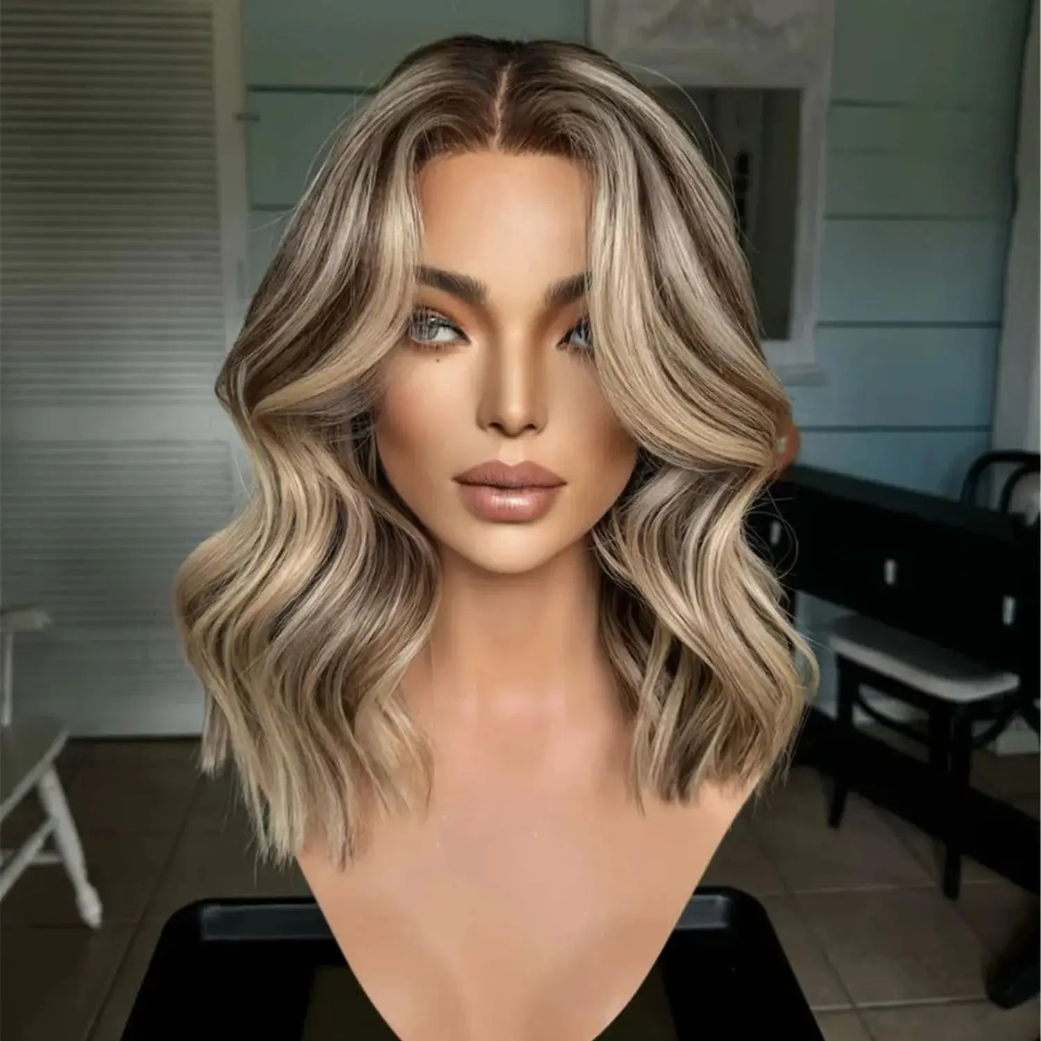 new-bob-body-wave-synthetic-lace-front-wigs-dark-roots-dark-brown-glueless-wig-with-blonde-highlights-100-natural-premium-wigs