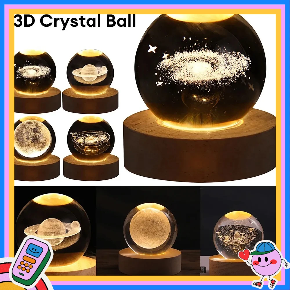 جديد عيد الميلاد عيد ميلاد بالطاقة متوهجة ثلاثية الأبعاد غالاكسي كريستال الكرة مصباح ضوء الليل السرير ضوء جو مصباح سطح المكتب الحلي