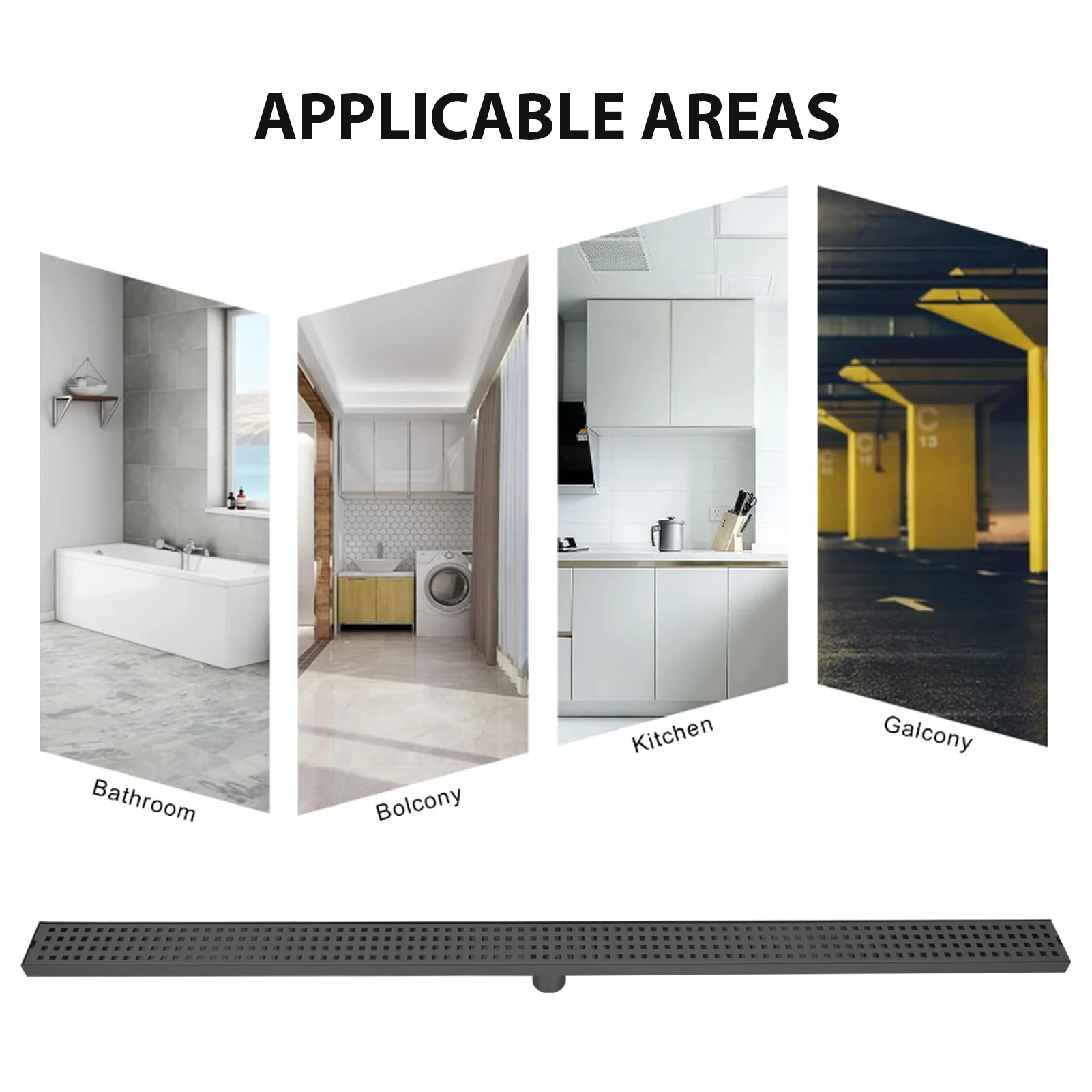 استنزاف دش خطي، استنزاف خطي عالي التحمل 48 بوصة، استنزاف الحمام مع مصفاة شعر للطابق السفلي والمطبخ والطابق السفلي #3