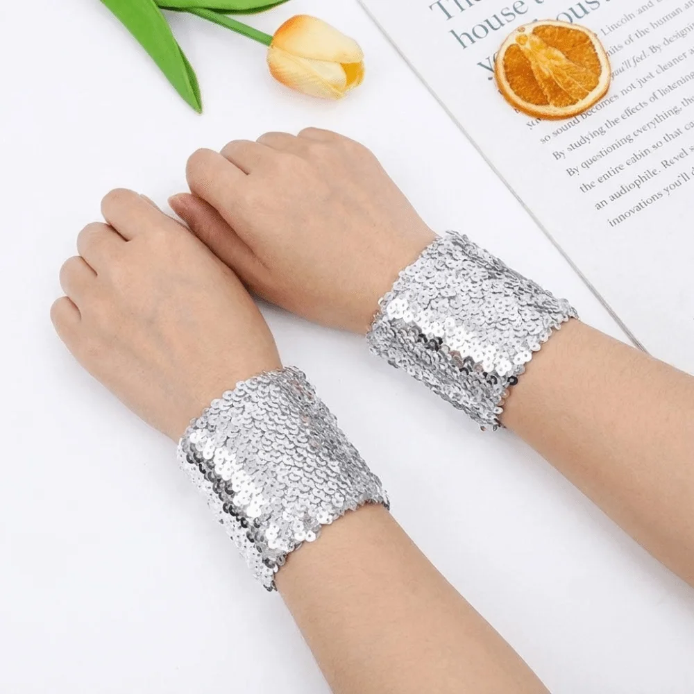 Elegant Elastic Sequins Wrist Cuffs Adjustable Lightweight Bracelet Ethnic Style Stretchy Halloween Arm Cuff Carnival