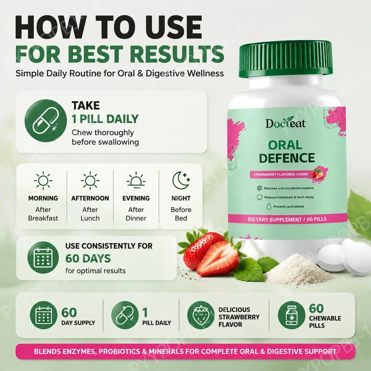 Docteat Oral Defence Tablets with Microcrystalline Hydroxyapatite and Xylitol for Enamel Support and Oral Flora Balance 60 Pills - view 5