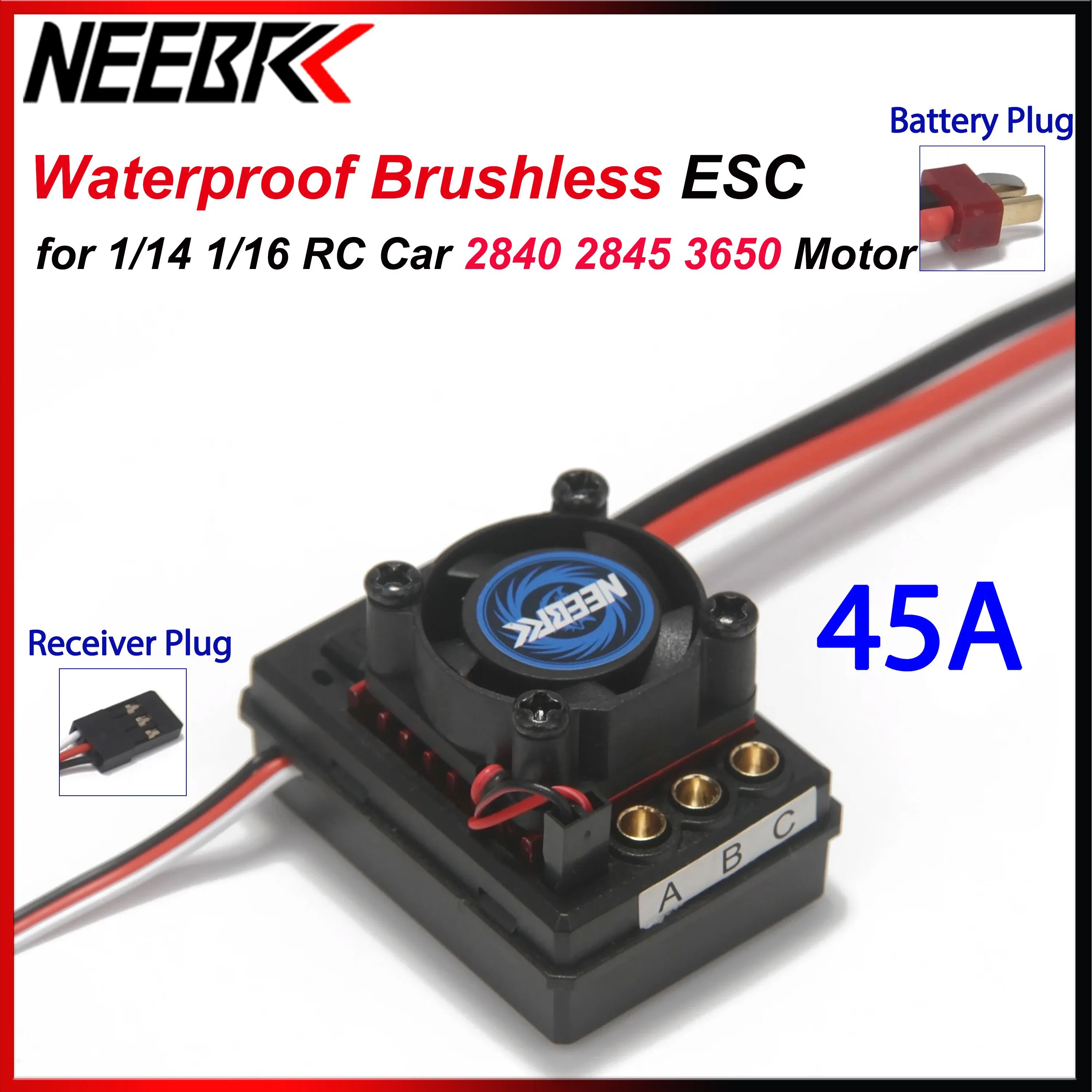 

45A 6V/3A Brushless Waterproof ESC T Plug 2-3S with Fan for RC Car WLtoys SCY 16101 Pro MJX HYPER GO 14210 16210 Upgrade Parts