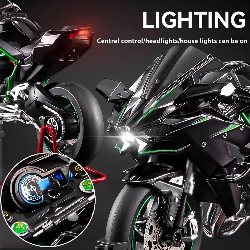 نموذج سيارة كاواساكي H2R لسباق الدراجات النارية على الطرق بمقياس 1:6 مع ميزات الصوت والضوء، ديكور عرض ديناميكي #5