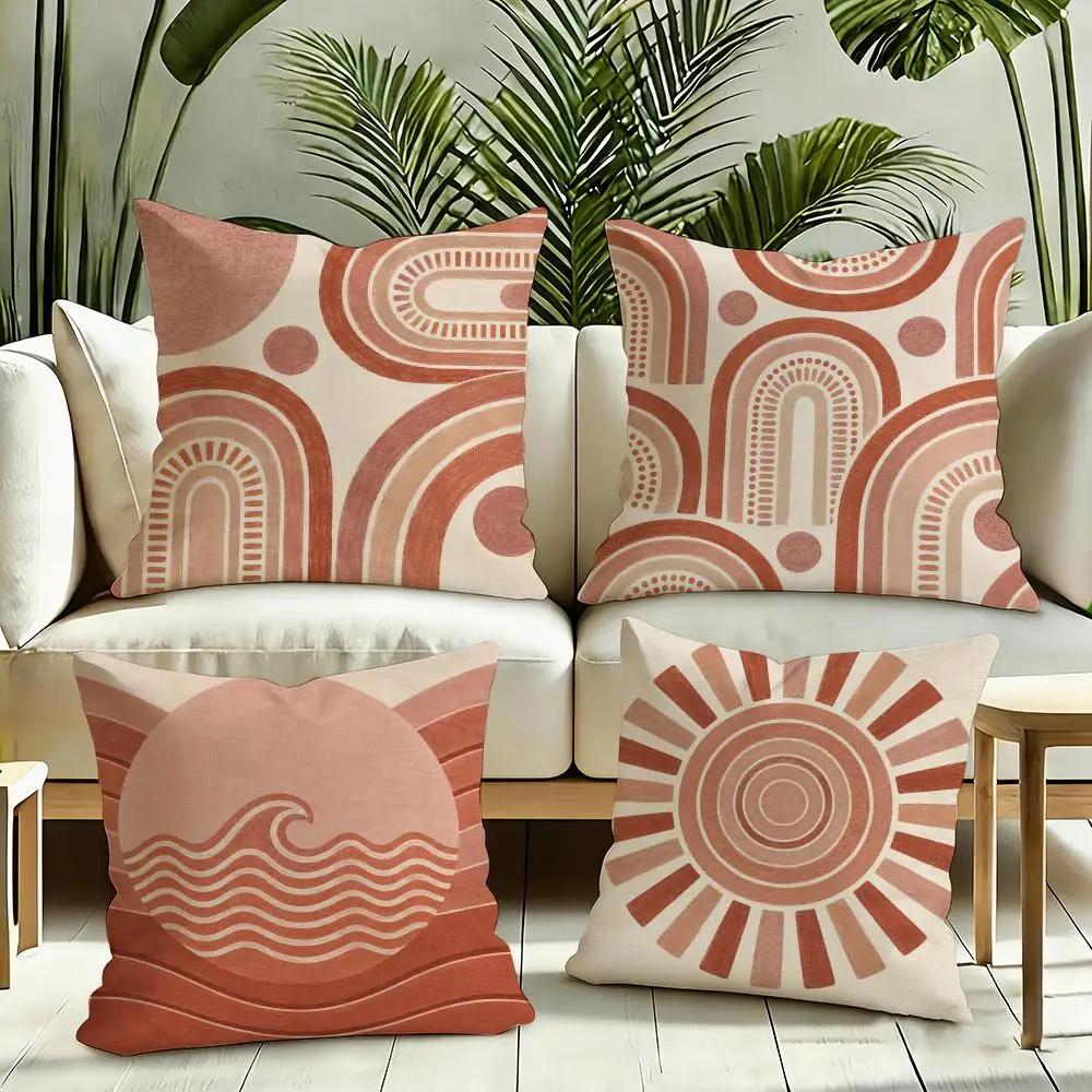 Terracotta Sun Arches Cushion Cover Silky Short Plush Invisible Zipper Dustproof Sofa Pillow Case for Home Decor