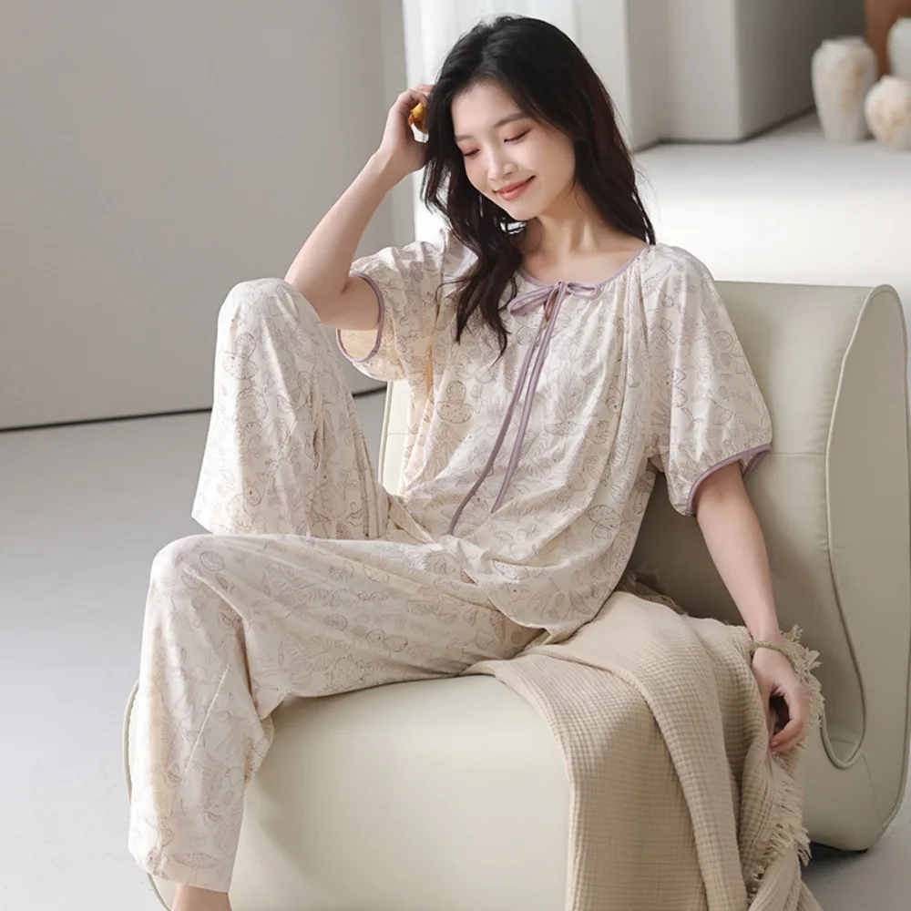 

Women's Loungewear Set 2 PCS Pajamas Summer Short Sleeve Sleepwear Homewear Soft Lounge Set Floral Casual Home Wear Pijama