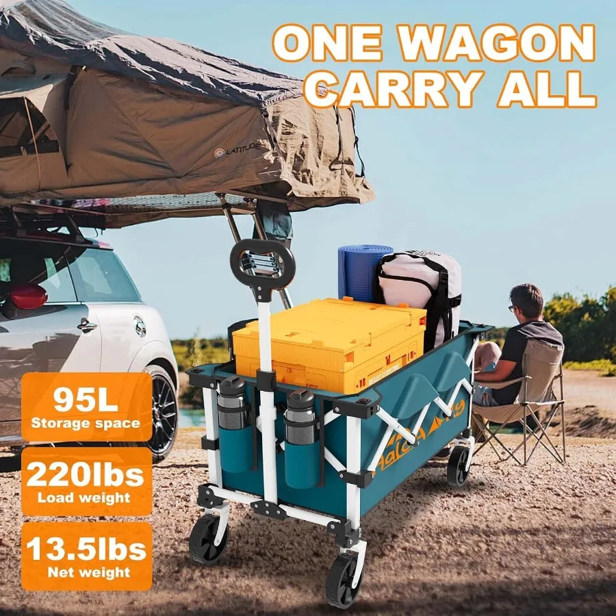 Wagons Carts FoldableGrocery Cart on Wheels Heavy Duty Collapsible Wagon Shopping Cart Foldable Wagon for Camping Outdoor Garde