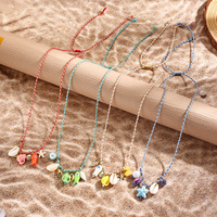 Summer Shell & Starfish Necklace for Kids Girls Colorful Rope Braided Jewelry with Ceramic Fish Pendant
