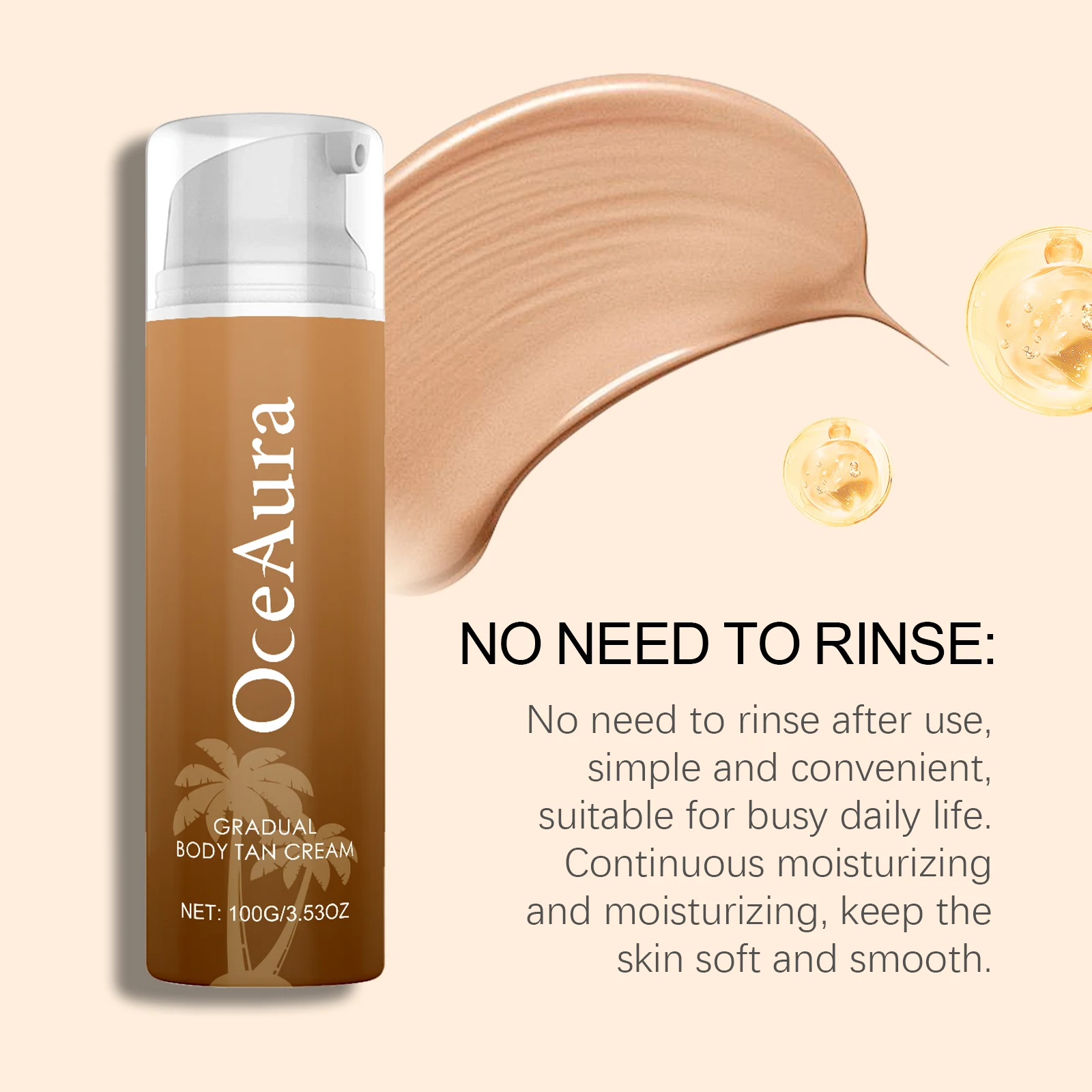 Sunless self-tanning body cream, perfect for summer beach and outdoor use, leaves your body skin soft, smooth and radiant.