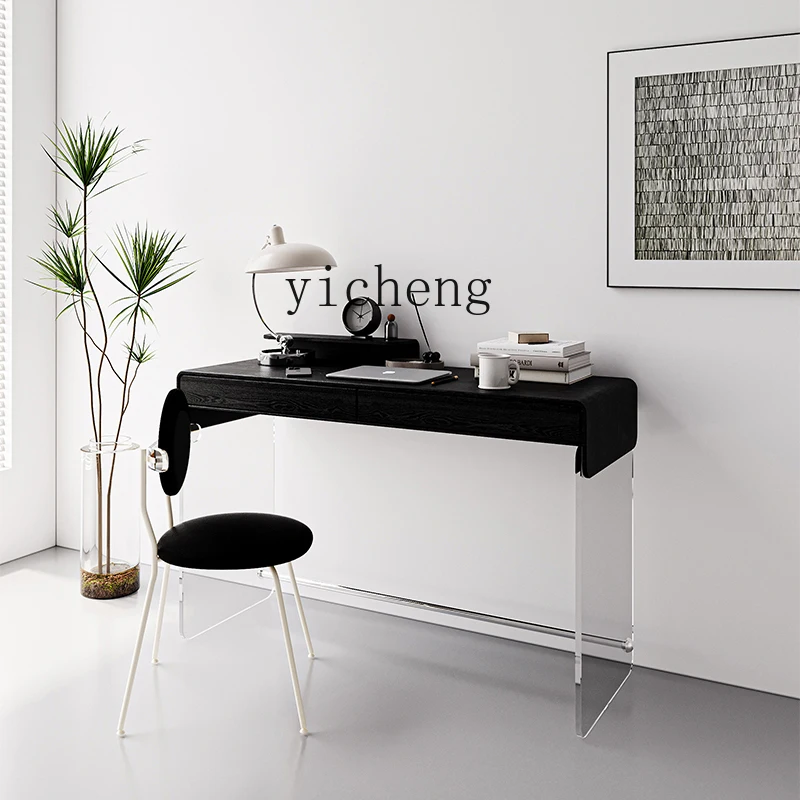 YFY  antique solid wood dresser household bedroom ash wood long table black makeup table acrylic