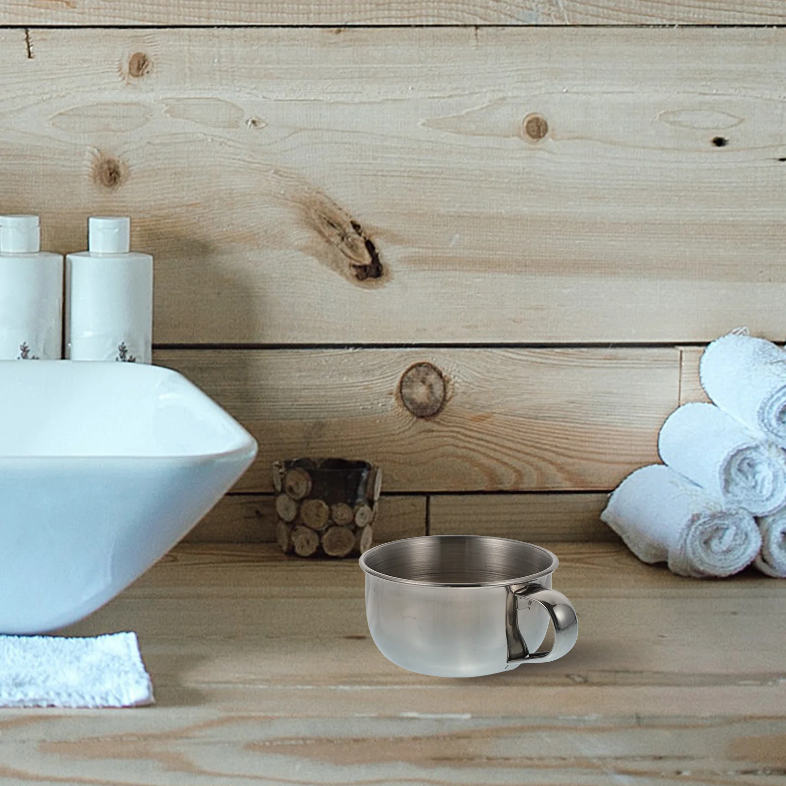 1 قطعة وعاء حلاقة من الفولاذ المقاوم للصدأ فضي متين مقاوم للصدأ وعاء فقاعات الصابون للرجال مقبض تصميم حاوية فقاعات