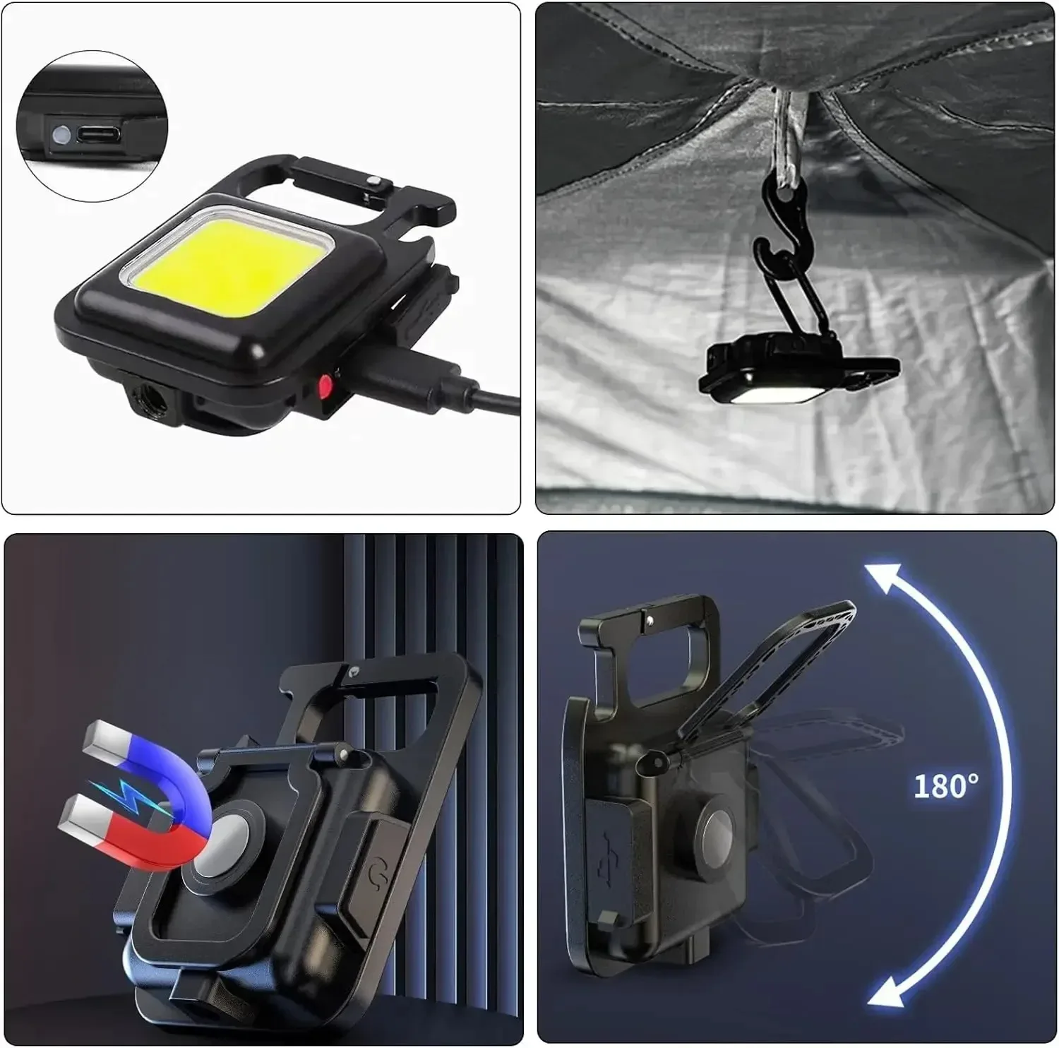 LED Mini Flashlight Super Bright COB Keychain Light Outdoor Emergency Camping Pocket Lamp With Tail Magnet Corkscrew