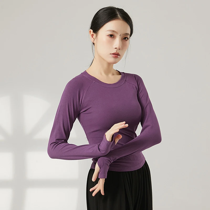 Top da donna eleganti da danza classica Camicetta da danza classica Danza moderna Manica lunga Adulti Adolescenti Camicie da pratica sportiva per yoga