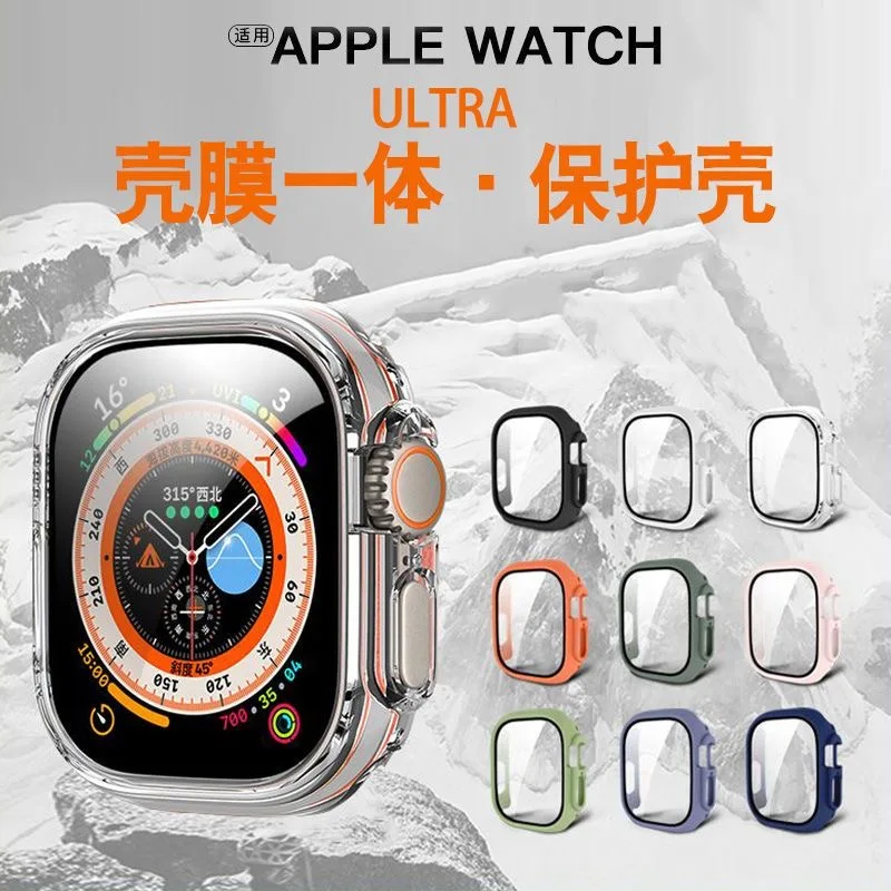 Abdeckung für Apple Watch Ultra 49 mm Gehäuse Zubehör PC stoßfeste Stoßstange + gehärtetes Glas Displayschutzfolie Apple Watch Ultra 2 49 mm