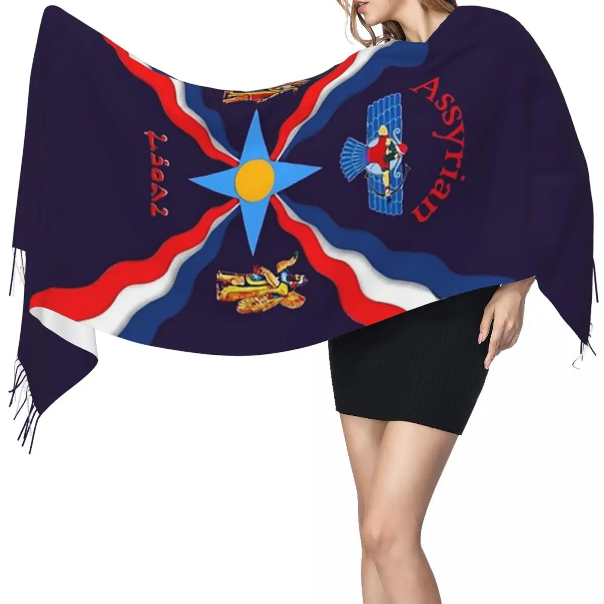 

Роскошный аснирийский шарф с флагом Suryoyo, шарфы с кисточками, женские мягкие теплые шали и накидки, длинная осенне-зимняя шаль