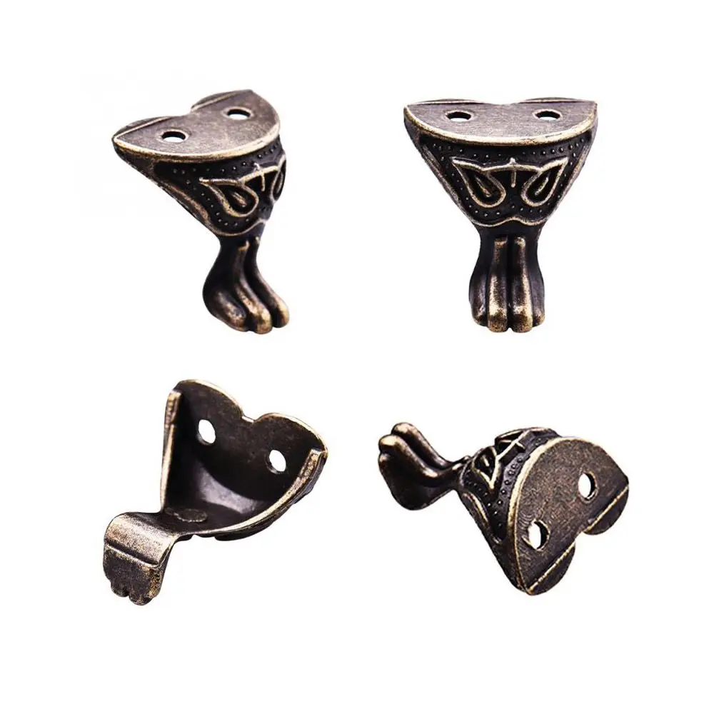 4 Pçs/set Protetor de Canto de Bronze Antigo Caixa De Madeira Caixa de Jóias No Peito Decorativo Pés Perna Hardware Suporte de Canto De Metal