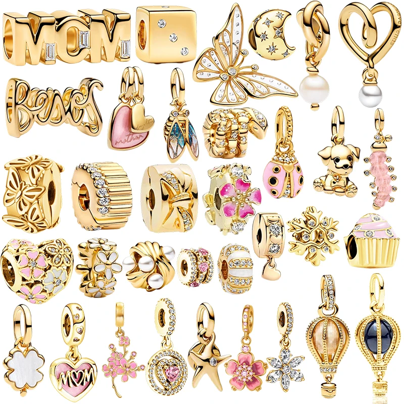 

Sparking Gold Love Mom,Insect Charm Beads Pendant Fit Original Snake Silver Bracelet Necklace Beads For Diy Jewelry Women Gift