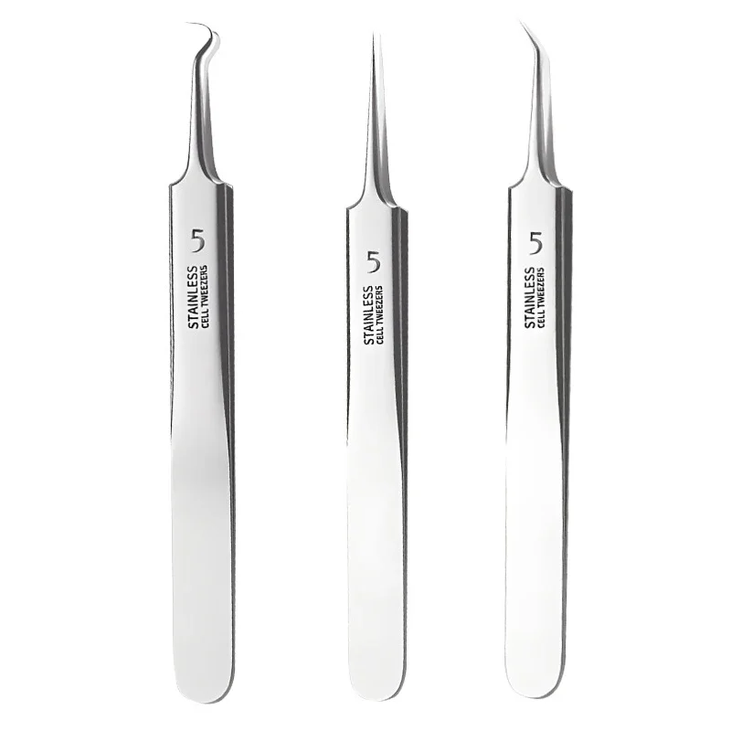 3/5pcs Cell Pimples Blackhead Clip Standard Stainless Steel Tweezers Ultra-fine Blackhead Remover Cleaning Milia Pimple Needle