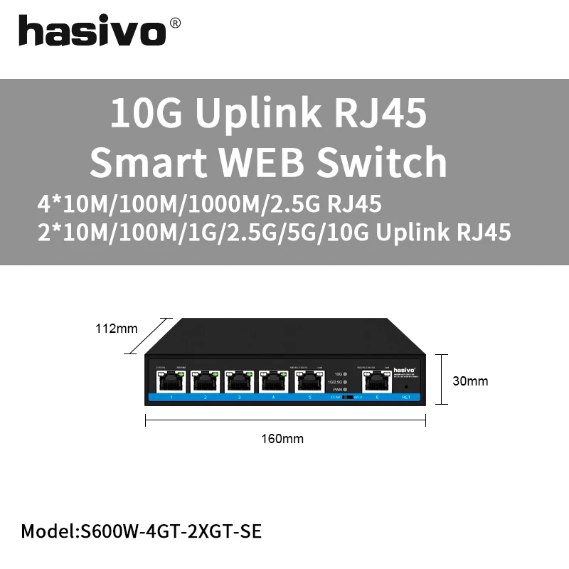hasivo 4- oder 8-Port-Web-Managed 2,5 Gps PoE oder kein PoE-Switch + 2 * 10 Gps RJ45-Uplink 6