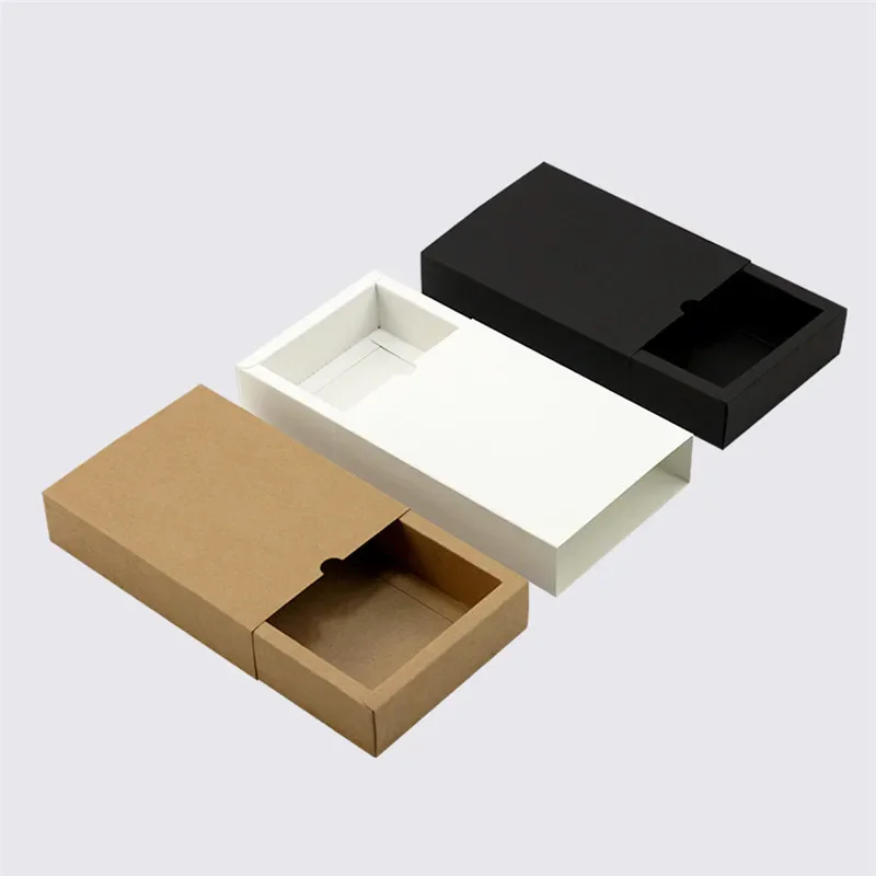 

300Pcs White/Black/Kraft Paper Drawer Shape Handmade Soap Packaging Paper Boxes different Sizes Gift Packaging Box Custom Logo