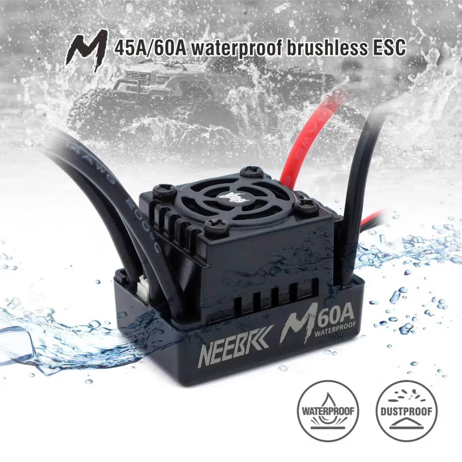 NEEBRC M60A Brushless ESC Waterproof 2-3S Program Card T/XT60 for 1/10 1/12 1/14 RC On/Off-road Buggy Monster Car 3650 Motor Toy