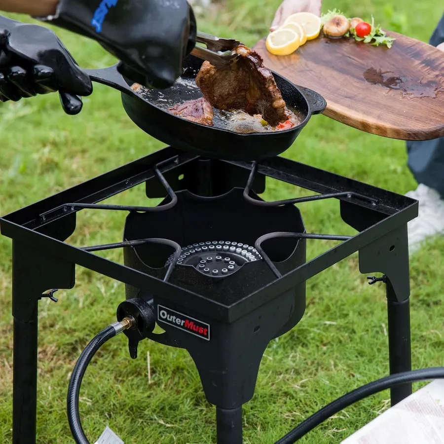 Fornello da campeggio con bruciatore a propano da esterno con gambe regolabili per un uso versatile in campeggio, birra fatta in casa, friggere la tacchino e sir in acero