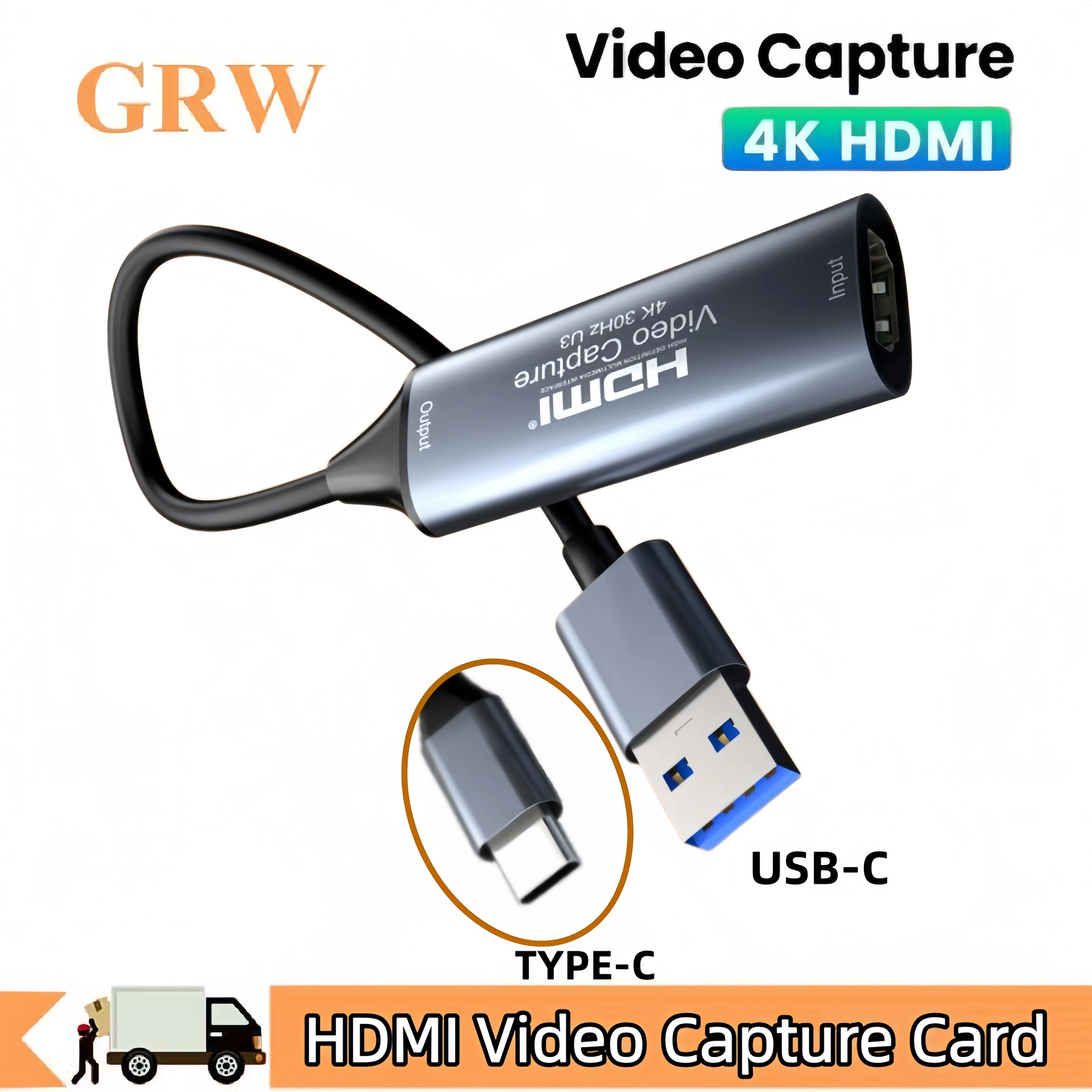 4K HDMI to Type C USB 3.0 Video Capture Card USB Game Video Grabber For PC Game Switch Xbox PS4 Camera Recording Live Streaming